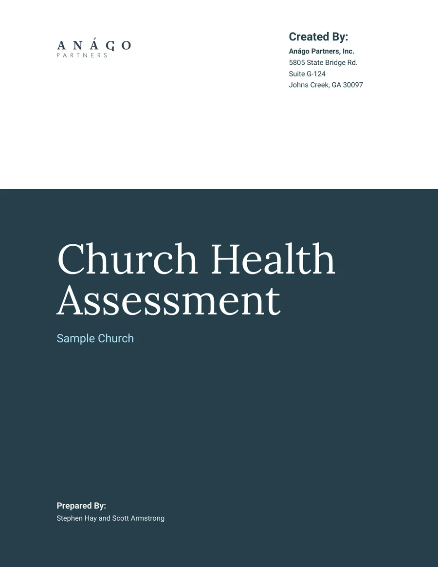 Cover of the Anágo Church Health Assessment sample report